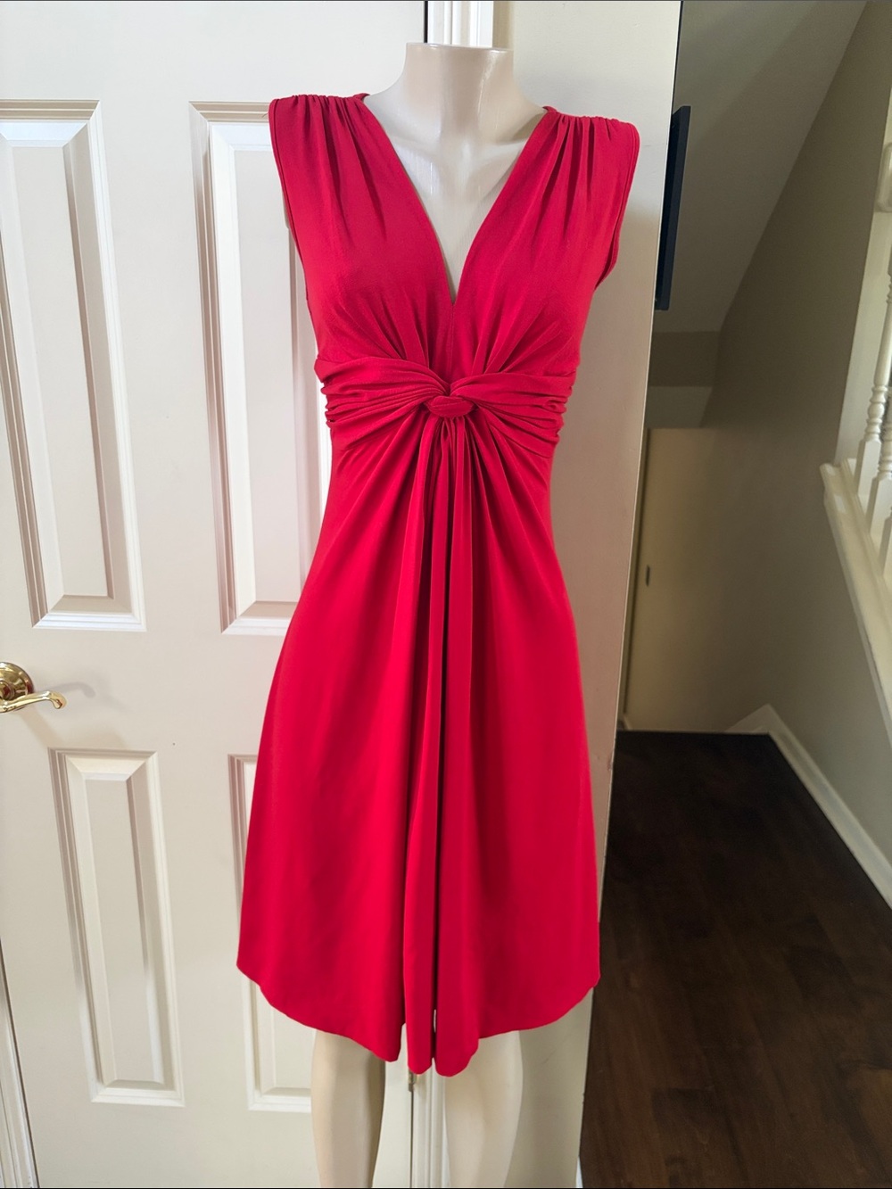 Karen Alexander Boston Proper Knot-Front V-Neck Red Dress, 8